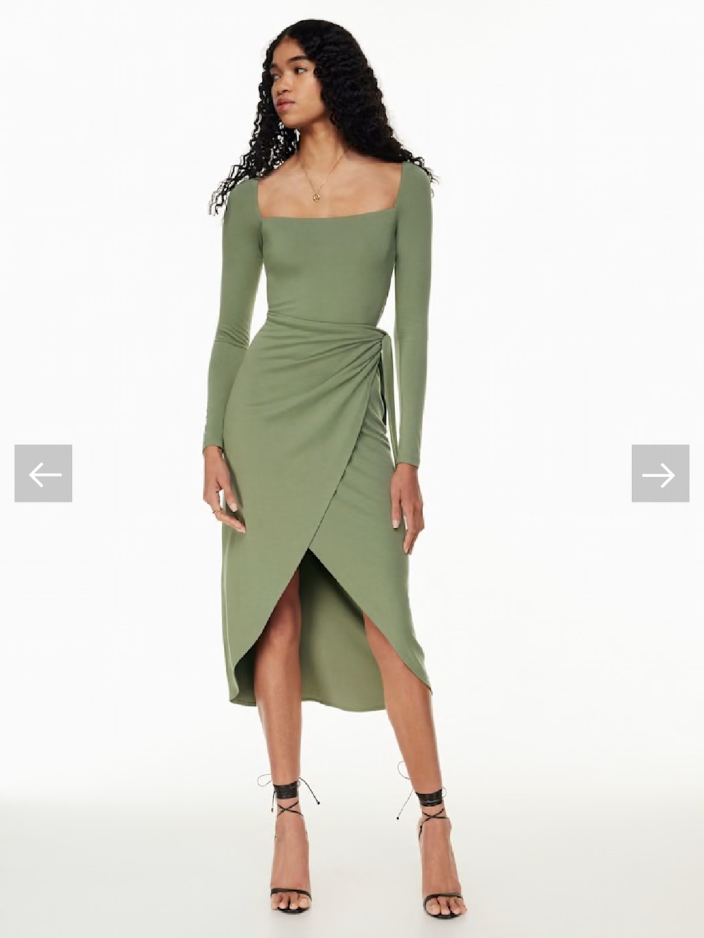 Aritzia Wilfred Saturn Olive Sage Green Long Sleeve Wrap Midi Dress